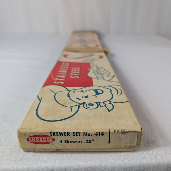 Androck Skewers Set Vintage MCM Shish Kebab Wood Handle 30" BBQ Grill Orig Box - Picture 2 of 16